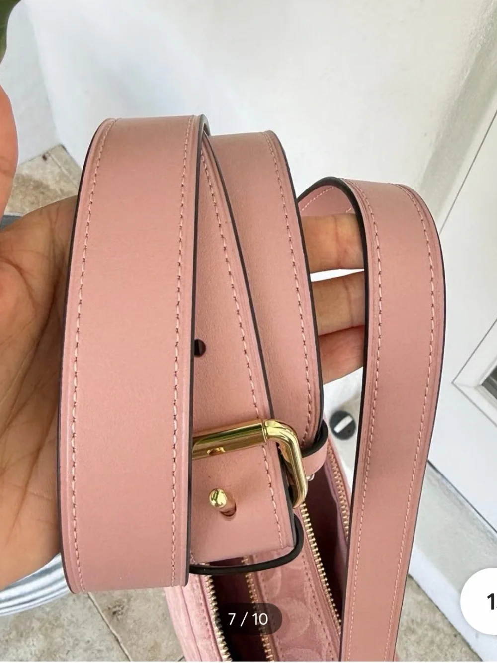 Coach Pink Signature Canvas Crossbody Camera Bag with Gold Hardware